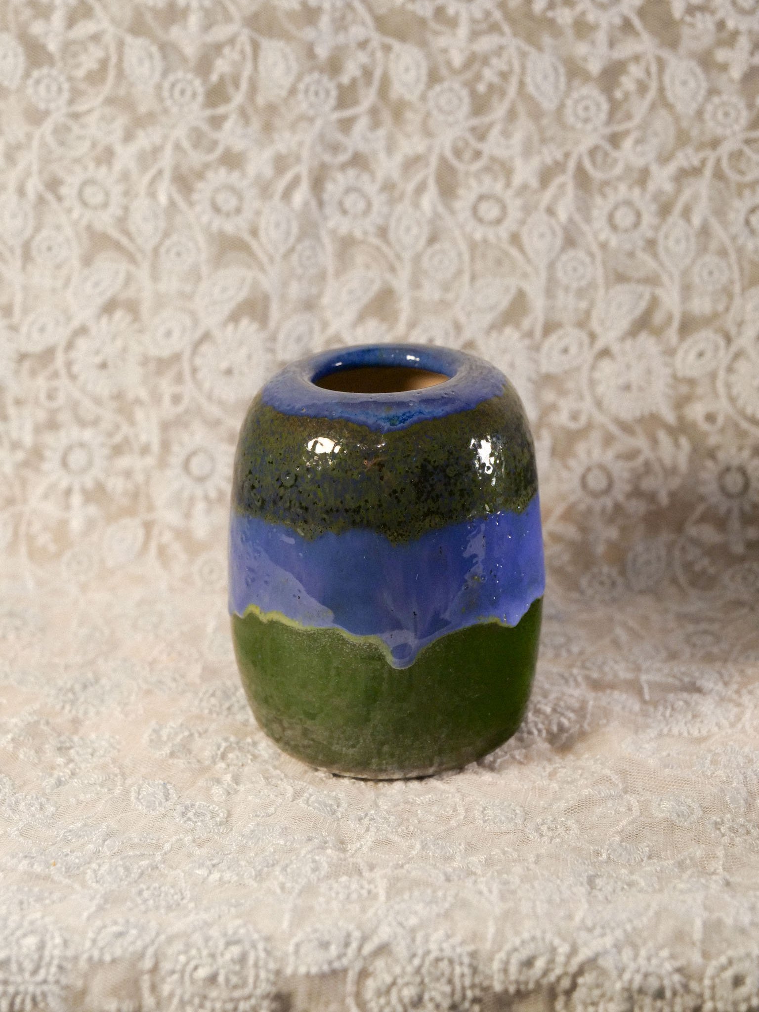 Petit vase vert et bleu